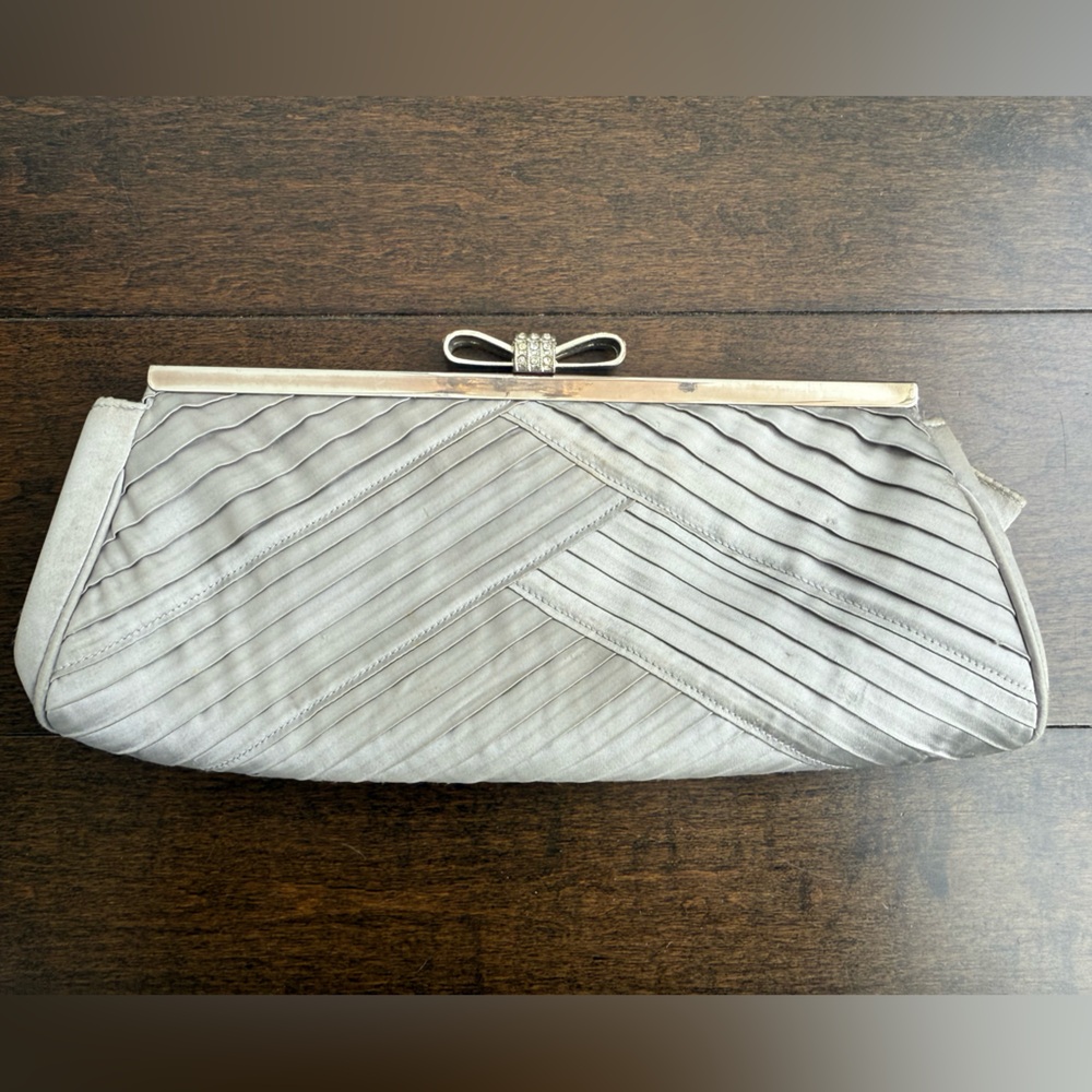 Kate Landry Silver Clutch with Bow Accent